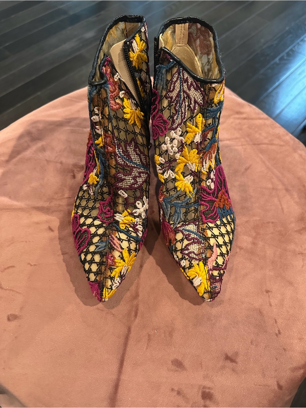 Sam Edelman Multicolor Floral Embroidered Pointed Toe Ankle Boots